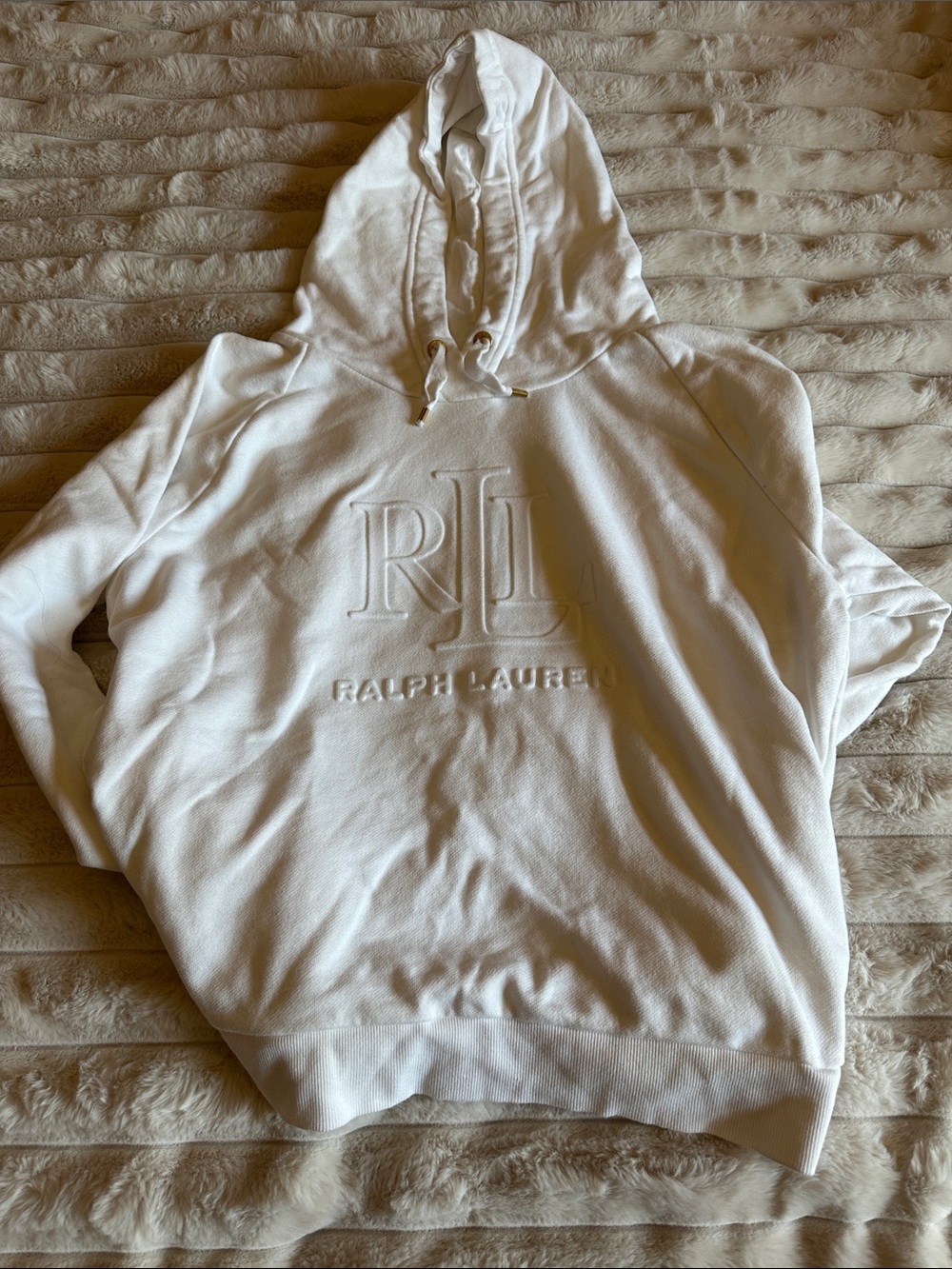 Ralph Lauren White Embossed RL Logo Hoodie NWOT